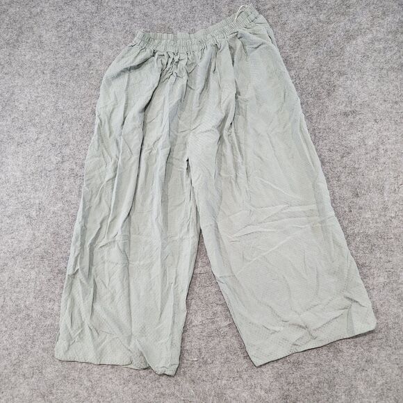 Eileen Fisher Womens Size 1 Pull On Wide Leg 100% Silk Green Pants Stretch - Picture 3 of 13